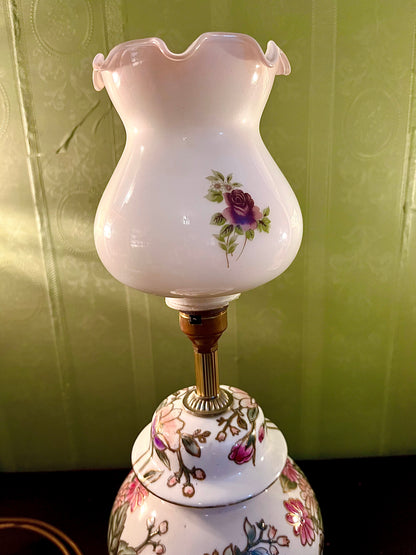 Vintage Floral Ceramic Hurricane Table Lamp