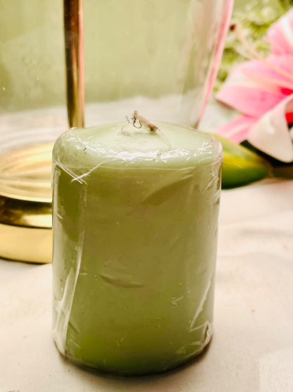 Sage Green Pillar ScentedCandle 8cm – Decorative Home Candle