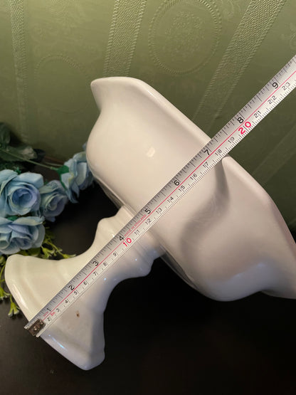 White Ceramic Footed Pedestal Serving Bowl Decorative Centerpiece Dish