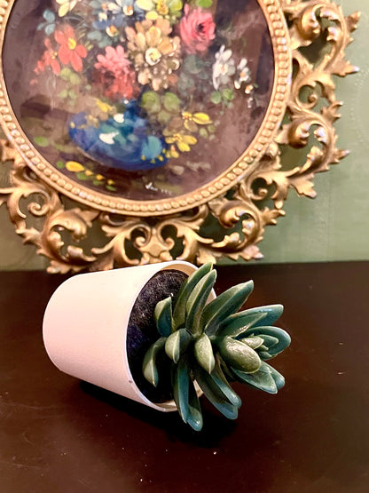 Artificial Succulent Plant in White Ceramic Pot Mini Faux Potted Plant 4 Inch