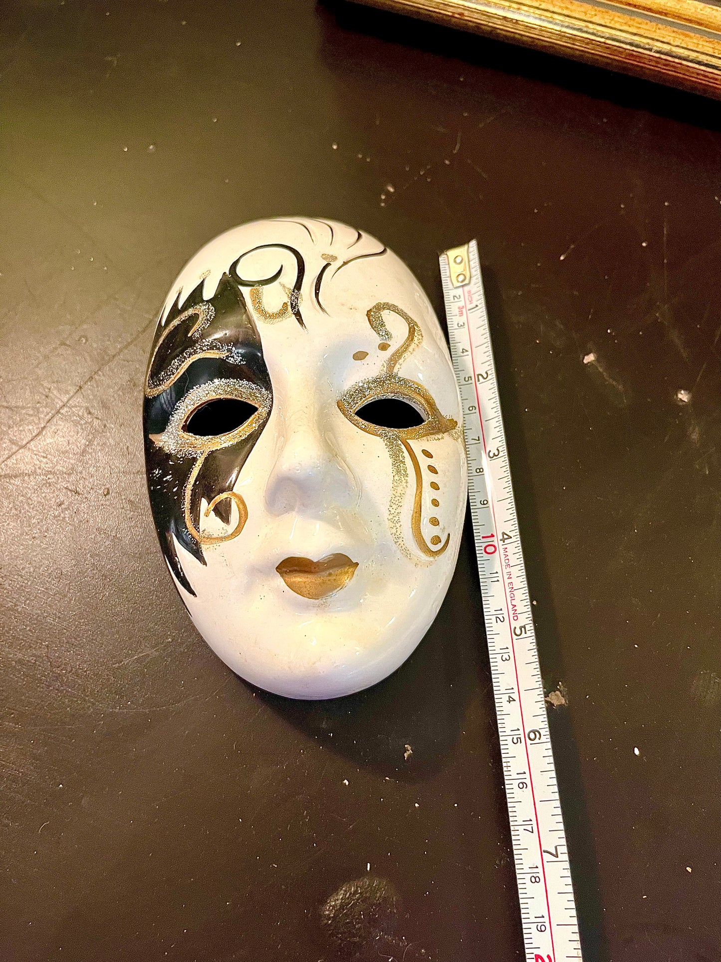 Decorative Venetian Masquerade Mask – Black, White & Gold Wall Décor