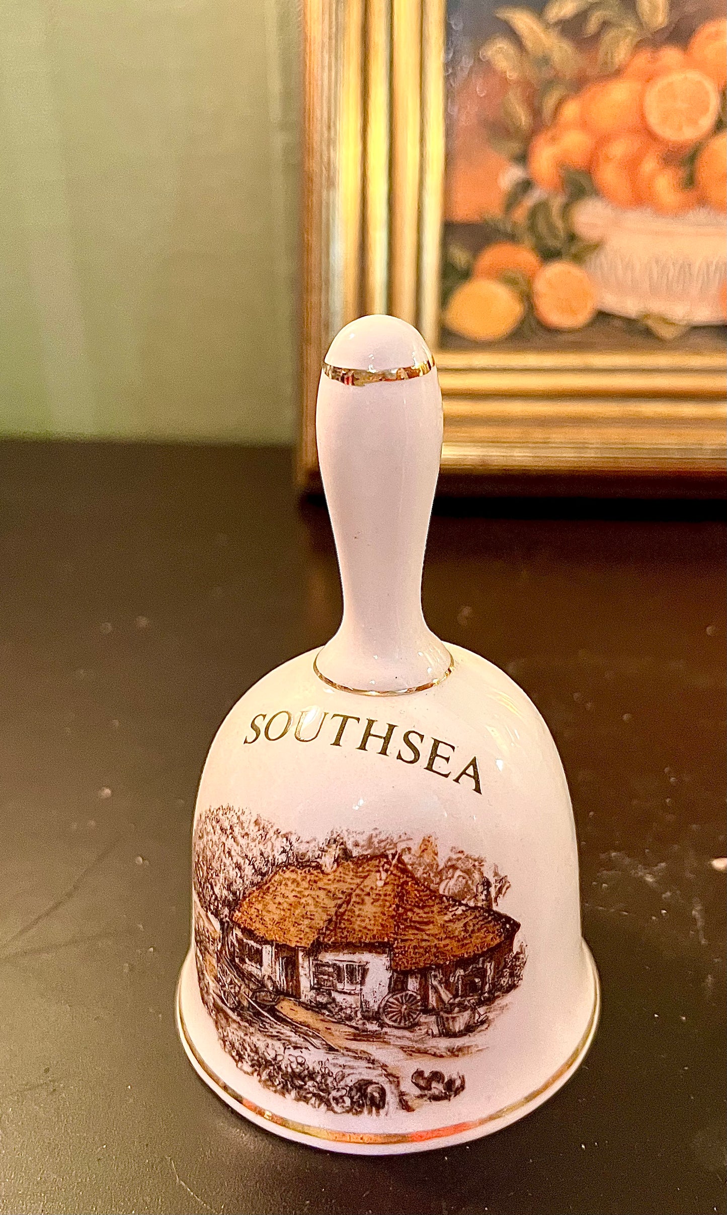 Southsea Ceramic Souvenir Bell – Cottage Scene Collectible