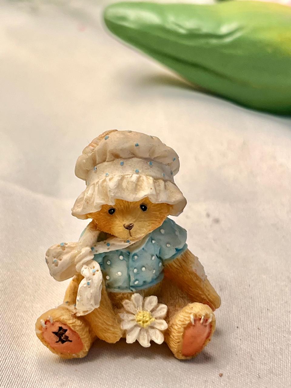 Vintage Miniature Teddy Bear Figurine Blue Outfit 5 cm