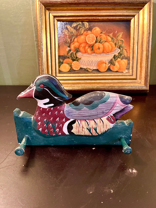 Hand Painted Wooden Duck Napkin Holder – Rustic Bird Decor
