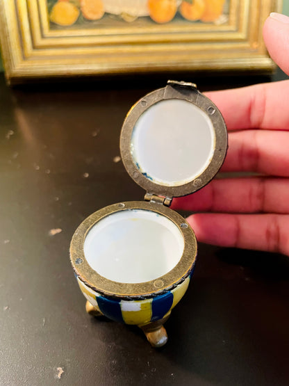 Vintage Striped Porcelain Egg Trinket Box