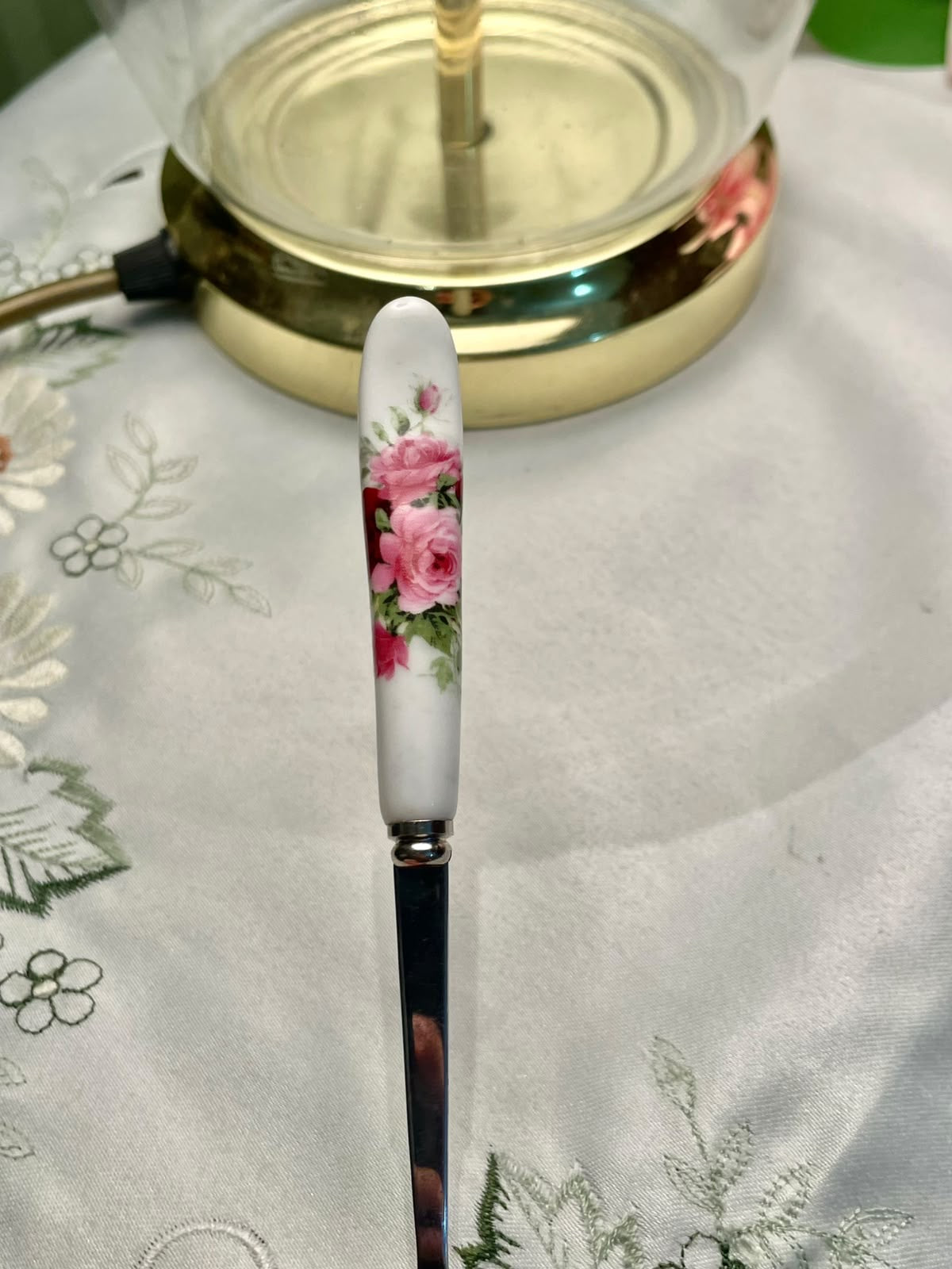 Pink Rose Ceramic Handle Serving Spoon 15 cm