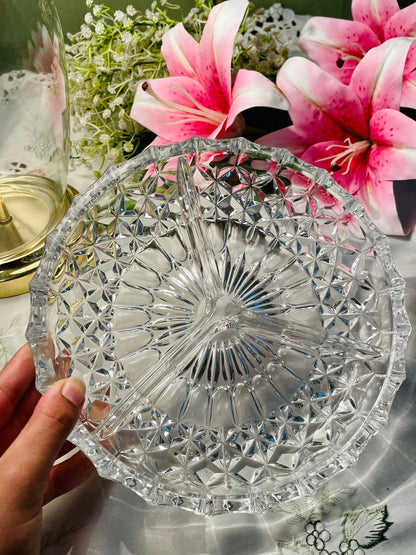 Vintage Crystal 3-Compartment Serving Platter 8.5 in