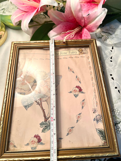 Vintage Rose Fairy Framed Print Gold-Tone Frame 26cm