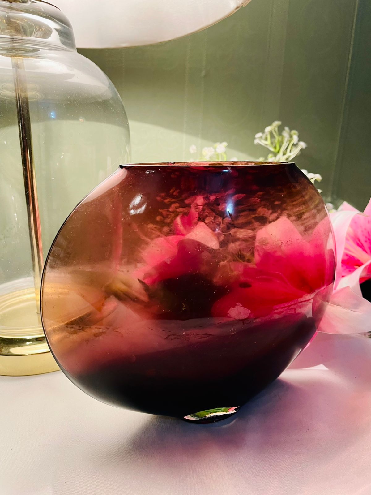 Vintage Ruby Red Crystal Bowl Vase 19 cm