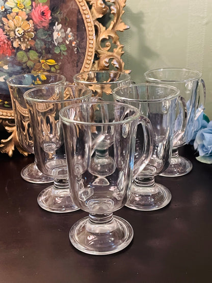 Vintage Glass Footed Drinking Glasses Set of 6