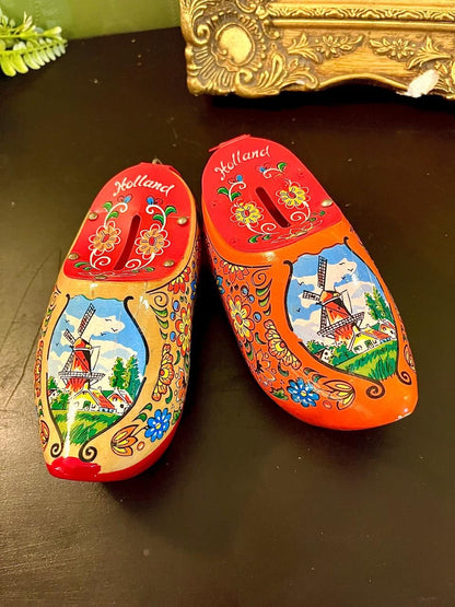 Holland Wooden Clog Money Boxes 4 Inch Dutch Decor
