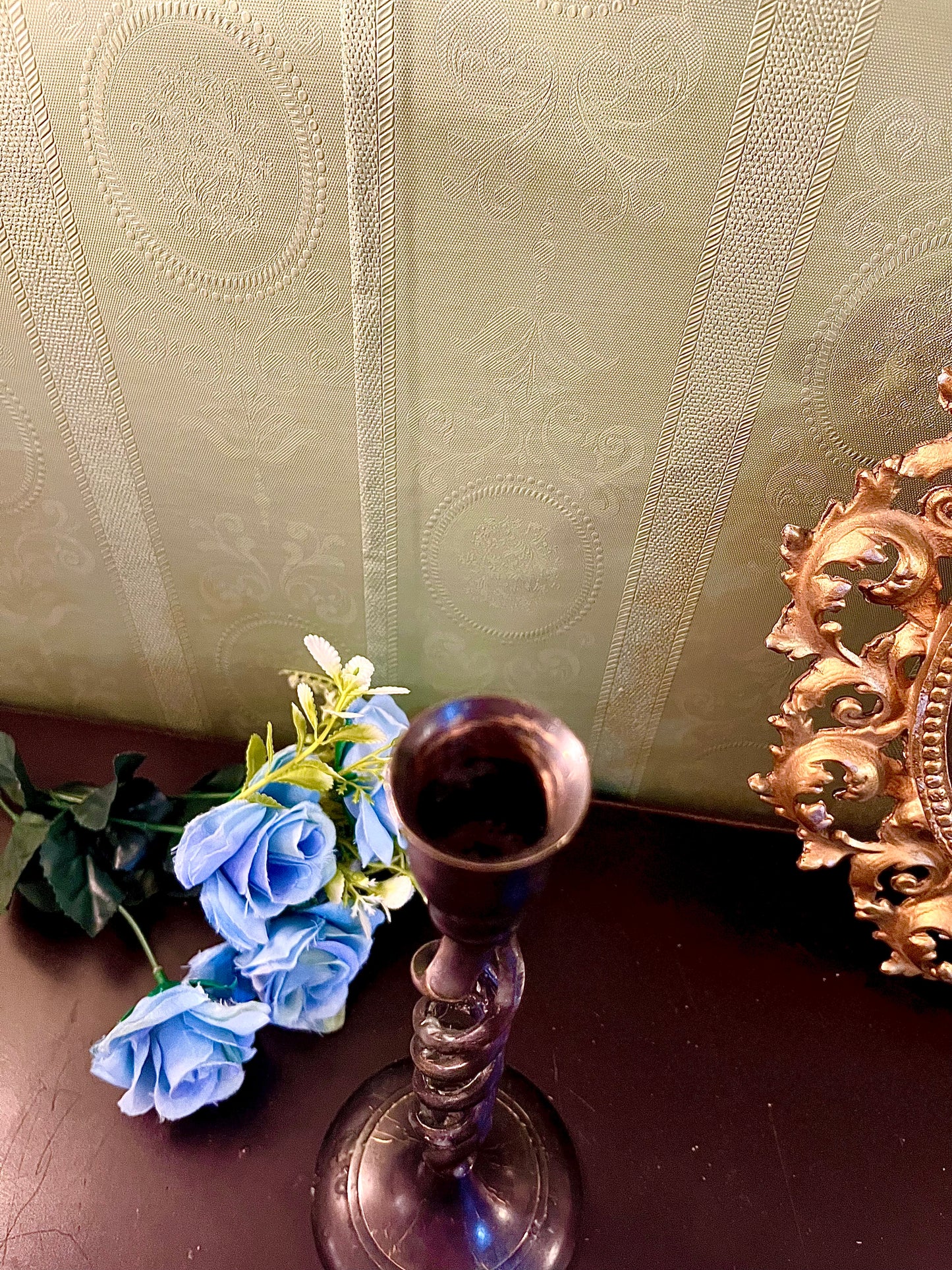 Tall Dark Metal Spiral Taper Candle Holder