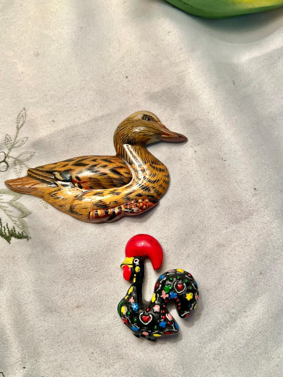 Brown Duck & Colourful Rooster Miniature Figurine Set – 2 Pcs