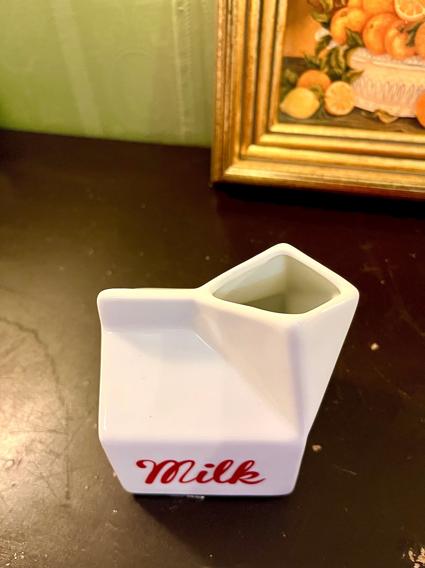 Novelty Milk Carton Ceramic Jug – White and Red Creamer Pitcher