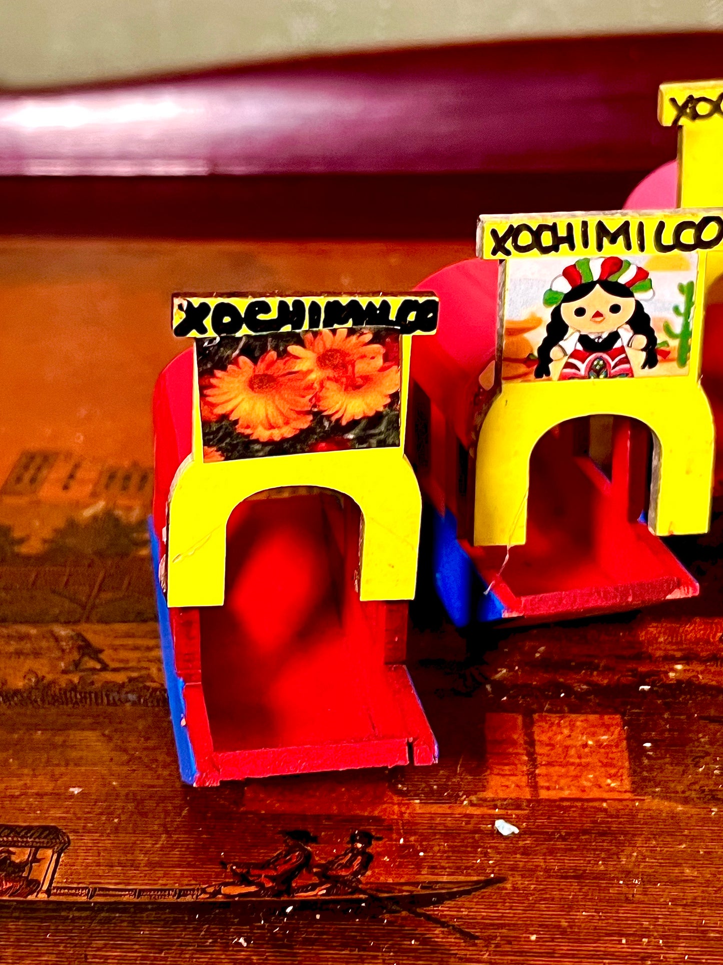 Vintage Xochimilco Mexico Miniature Trajinera Boats Set of 3 Folk Art Souvenirs