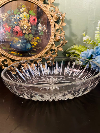 Vintage Crystal Glass Oval Serving Dish 9 Inch