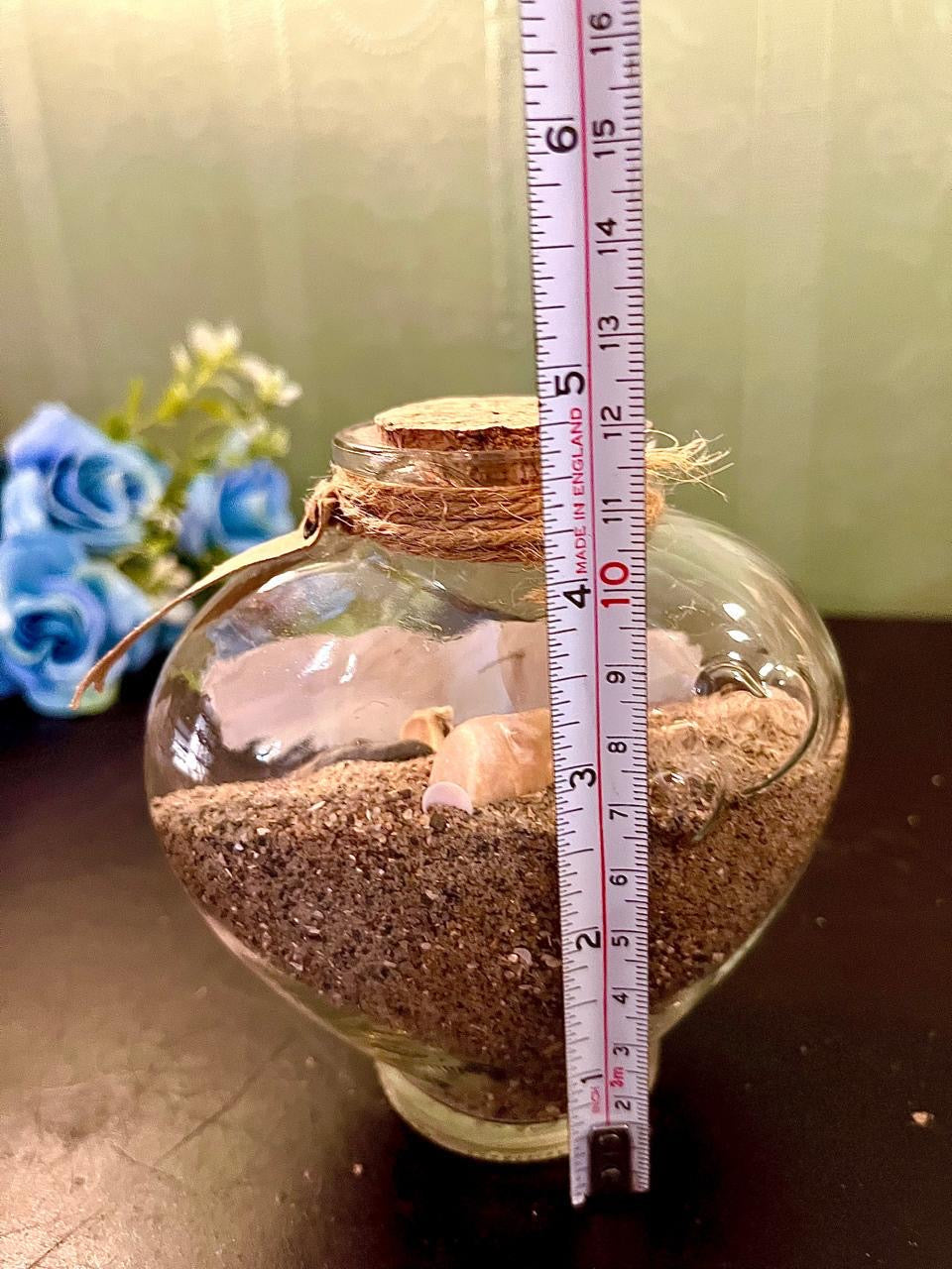 Glass Sand & Shell Decorative Jar with Cork Lid