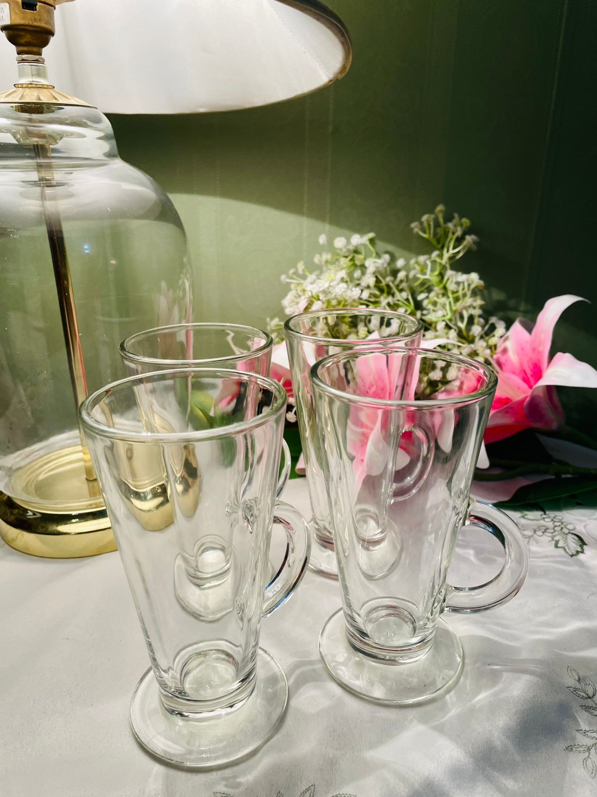Vintage Clear Crystal Footed Mugs Set of 4 15 cm