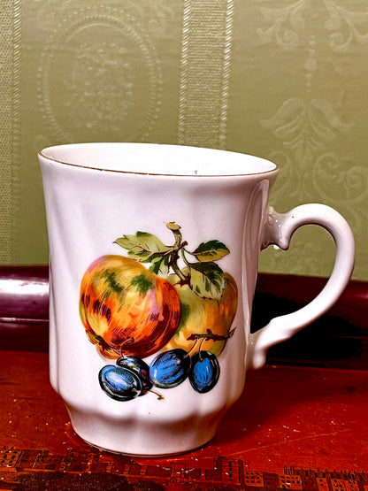 Vintage Royal Dux Bohemia Czechoslovakia Fruit Design Porcelain Mug