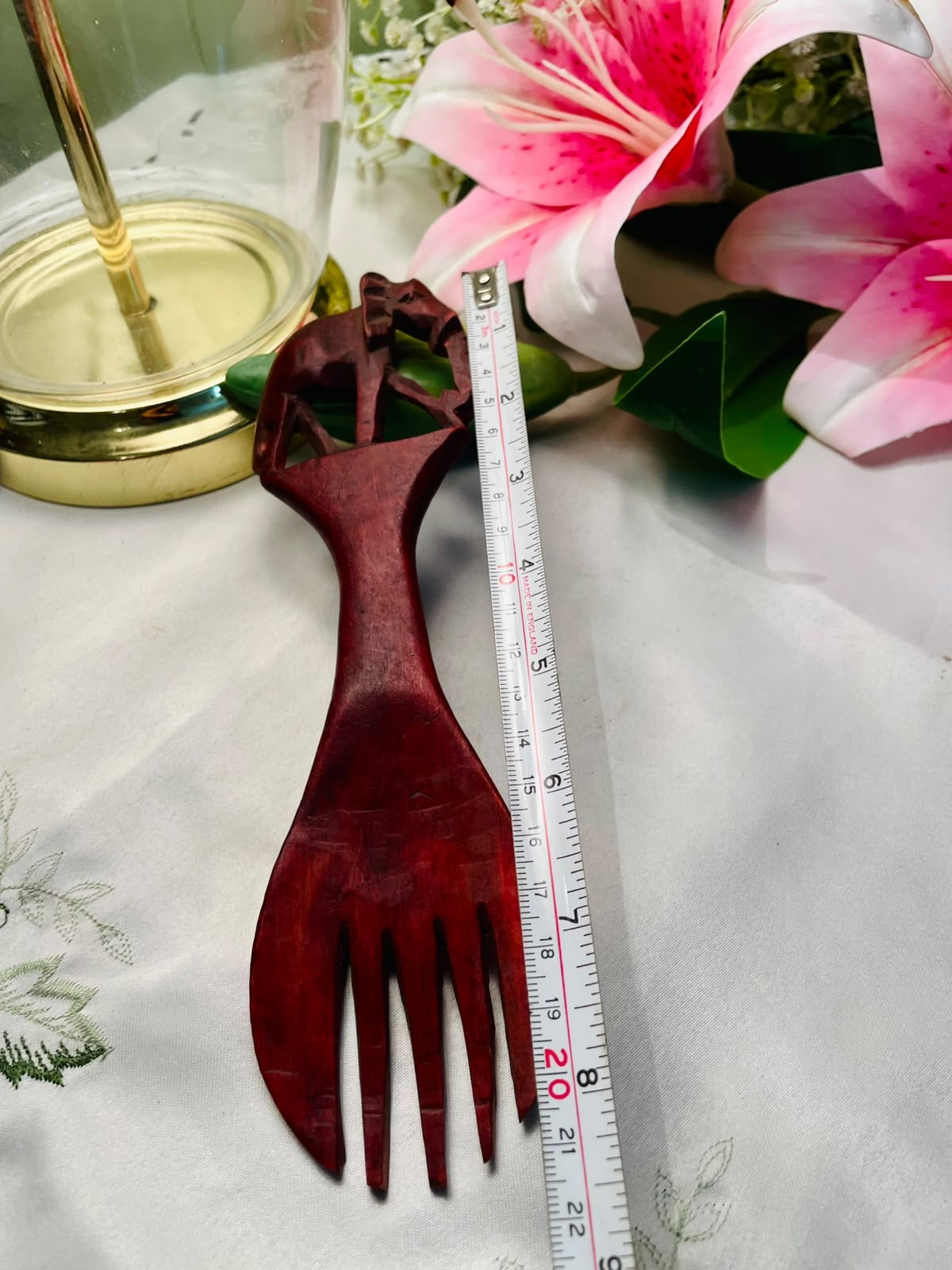 Vintage Carved Wooden Serving Fork, Approx. 22 cm
