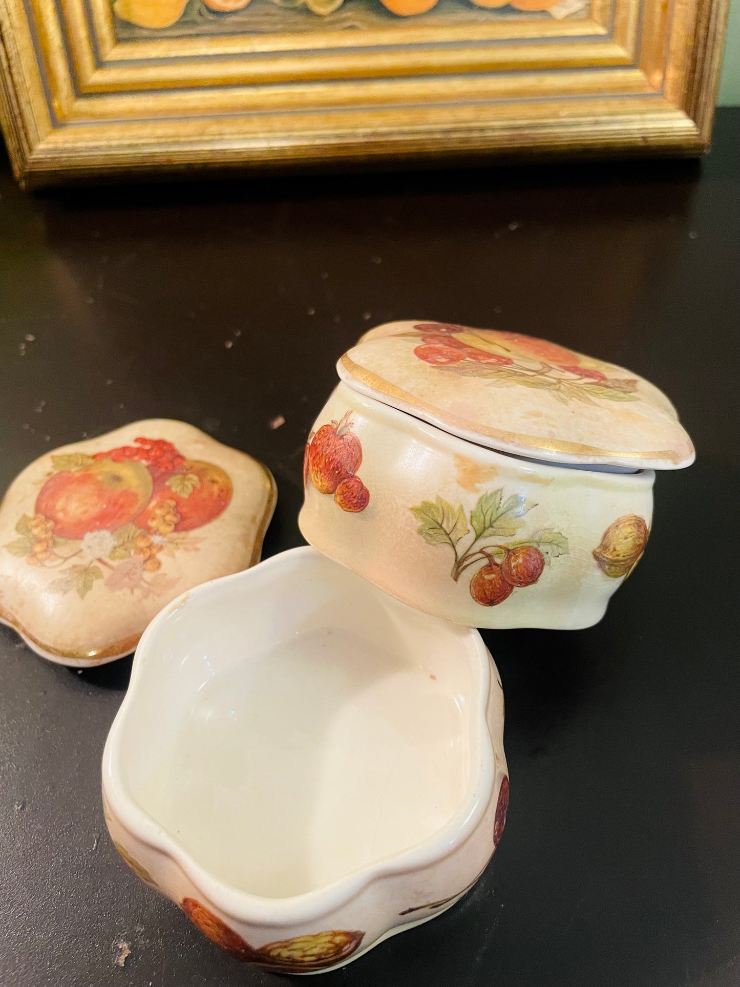 Vintage Fruit Motif Porcelain Trinket Box Each