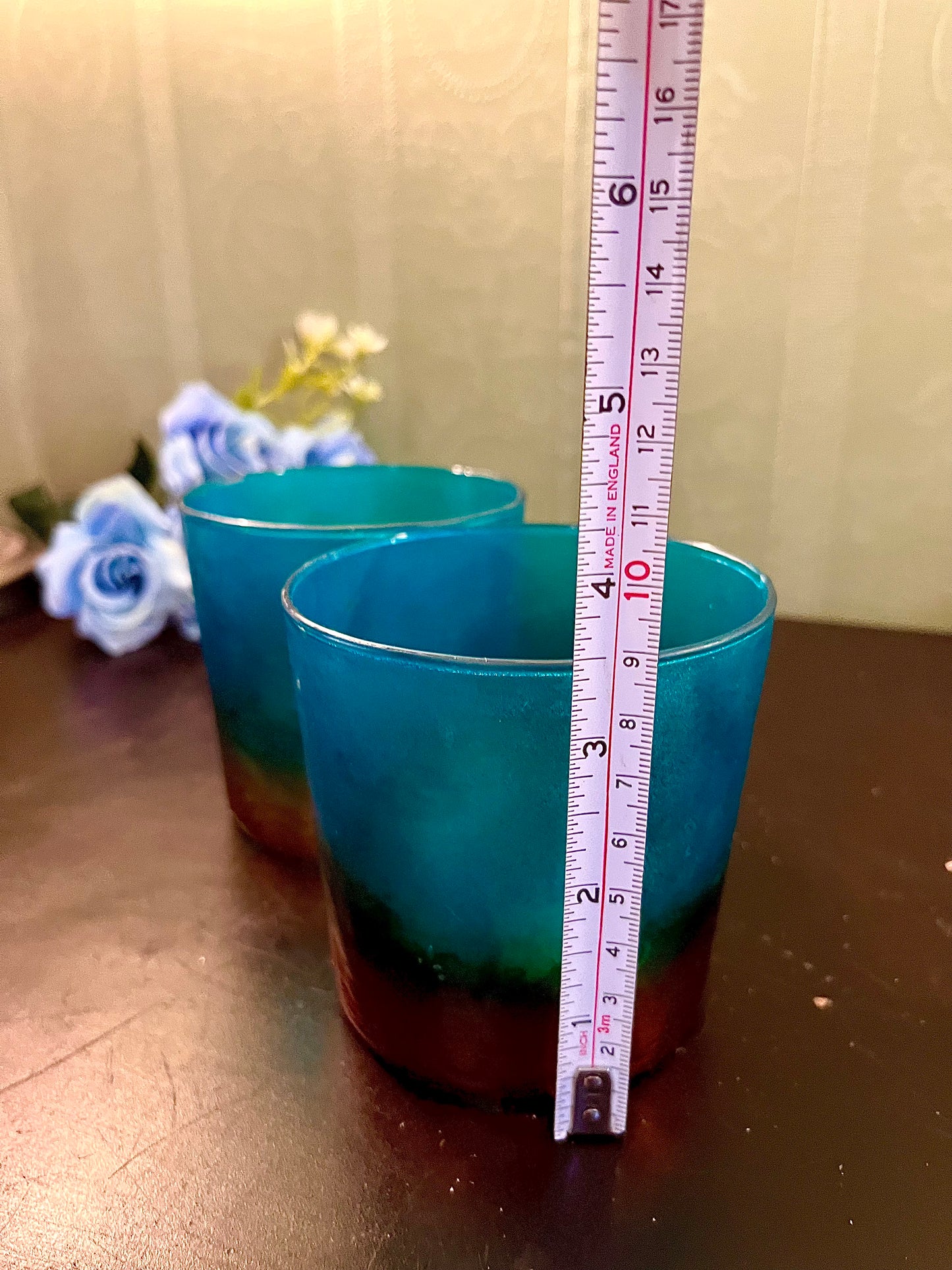 Set of 2 Blue & Brown Glass  Candles holder