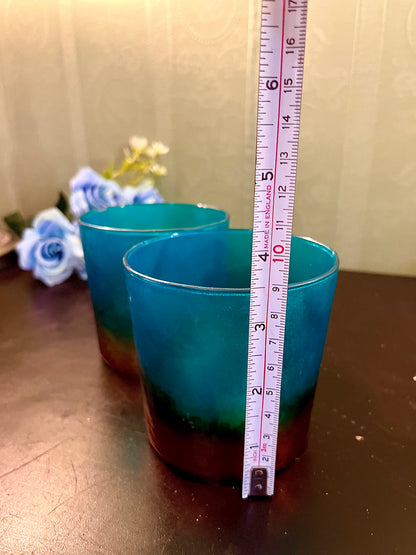 Set of 2 Blue & Brown Glass  Candles holder