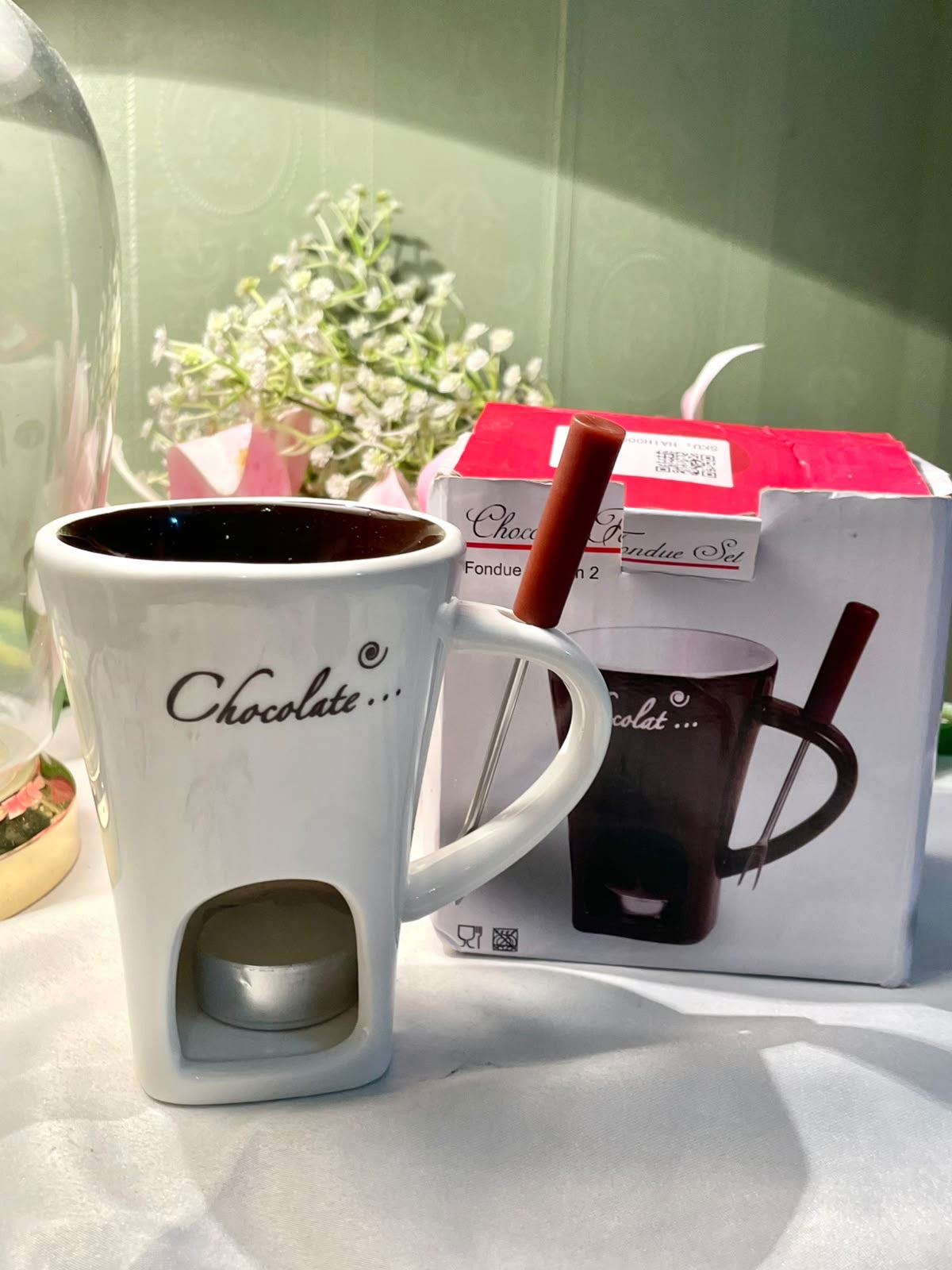 Chocolate Ceramic Fondue Set with Fork 11.5 cm