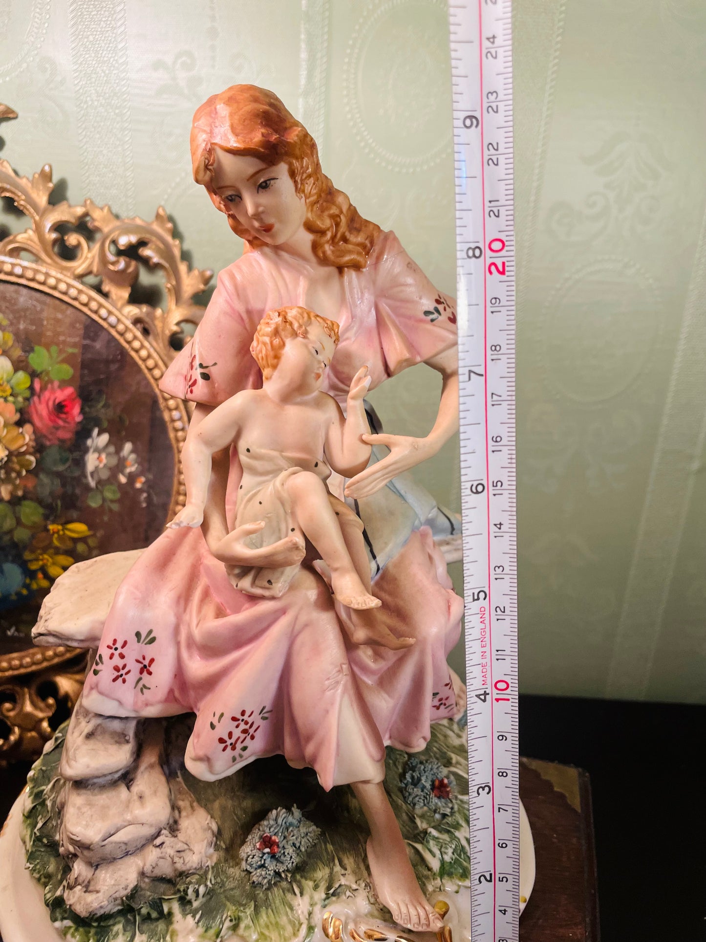 Vintage Mother and Child Porcelain Figurine in Pink Dress