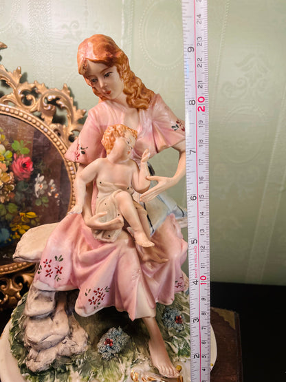 Vintage Mother and Child Porcelain Figurine in Pink Dress