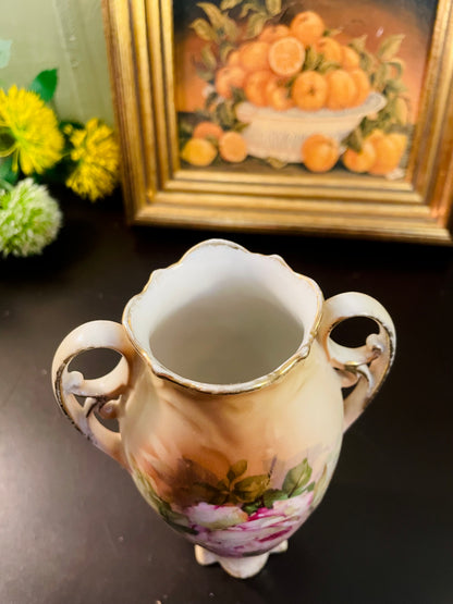 Antique Pink Rose Porcelain Handled Vase – 15 cm