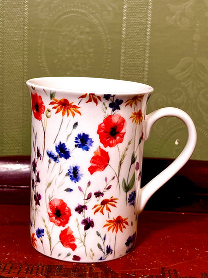 Floral Wildflower Mug Red Blue Purple Flowers fine bone china