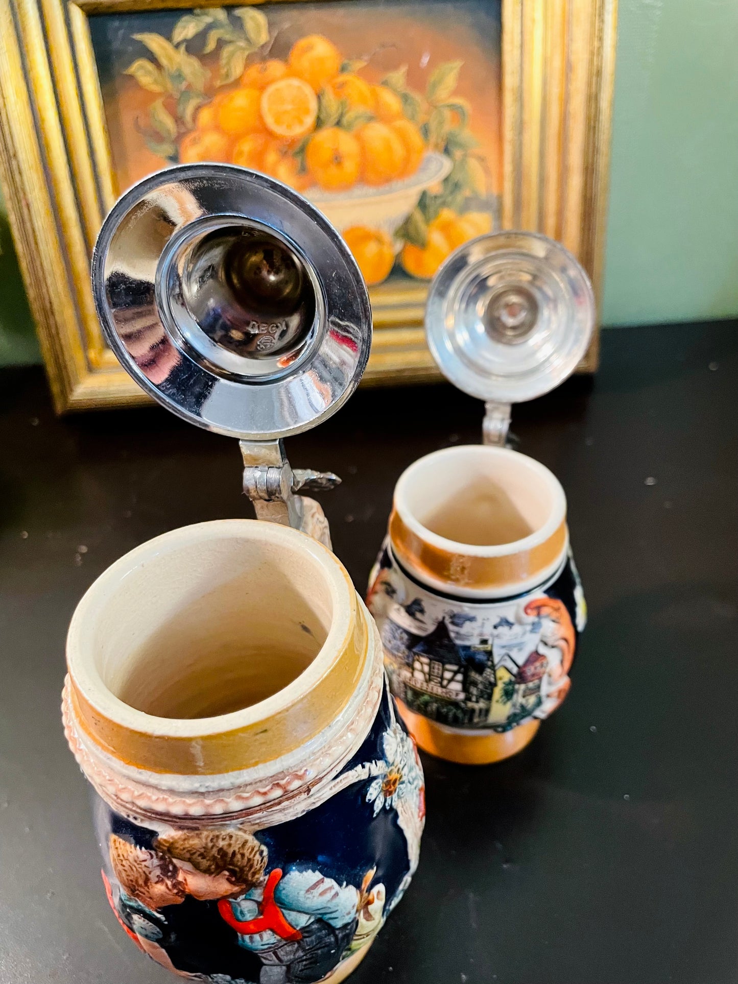 Vintage German-Style Lidded Mugs Set – 15 cm