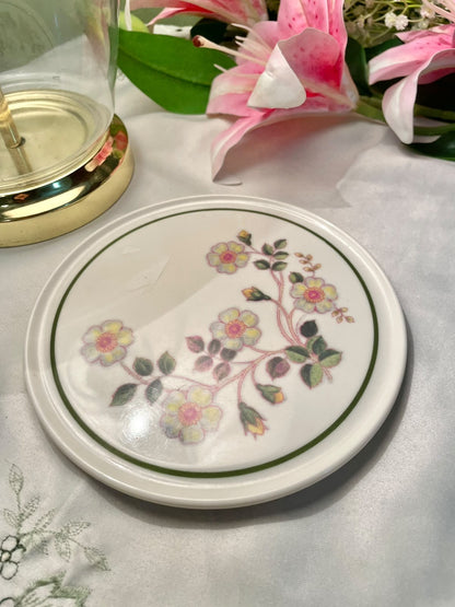 Vintage Floral Plate / Spoon Rest Yellow Flowers Green Border 16 cm