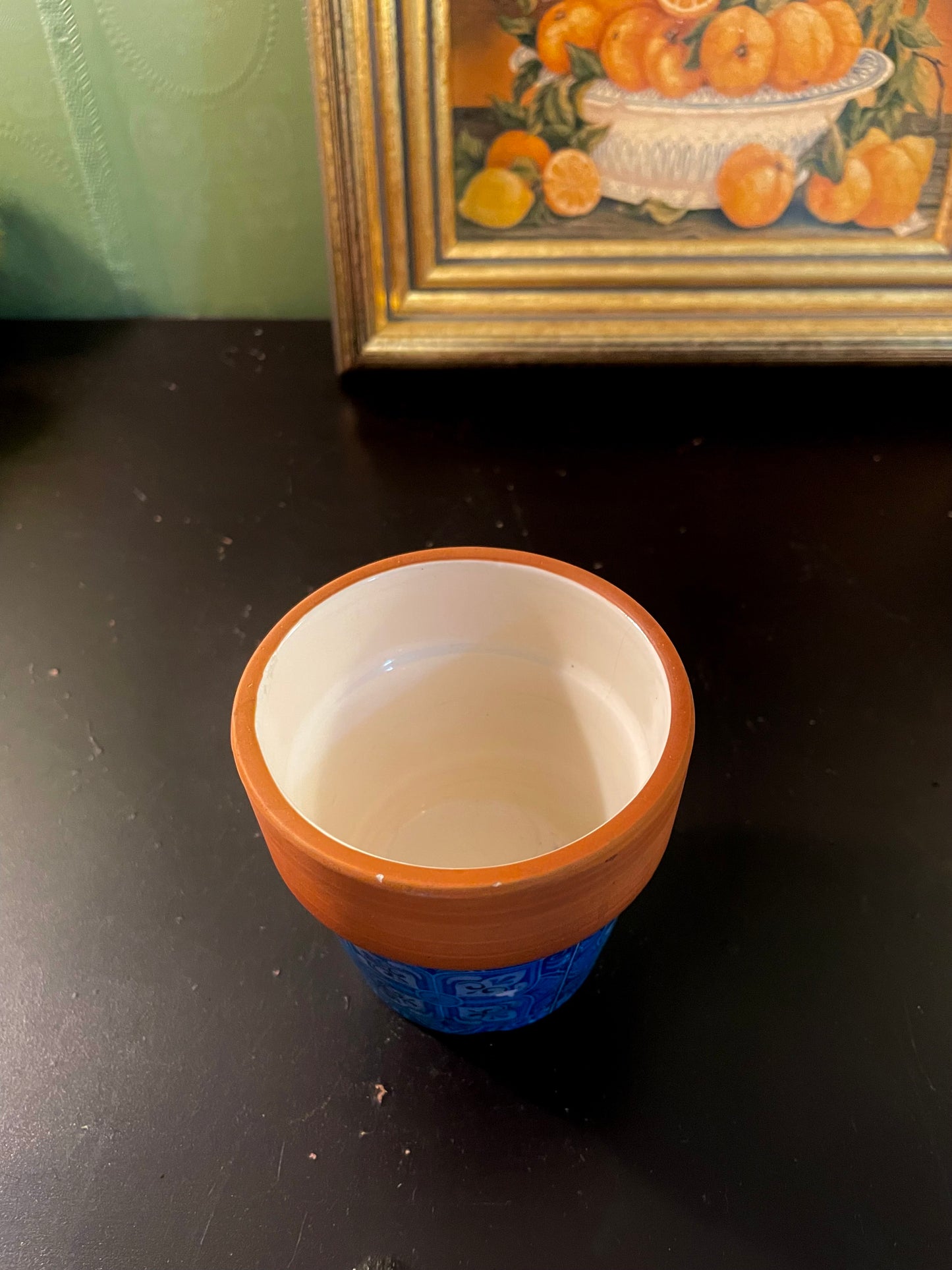 Blue and Terracotta Ceramic Plant Pot 4 Inch