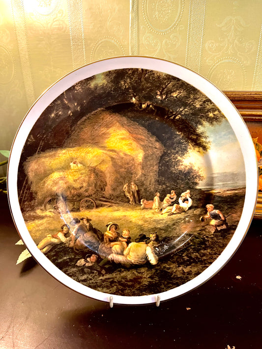 Vintage Pastoral Scene Decorative Plate 10 Inch Gold Rim Wall Décor