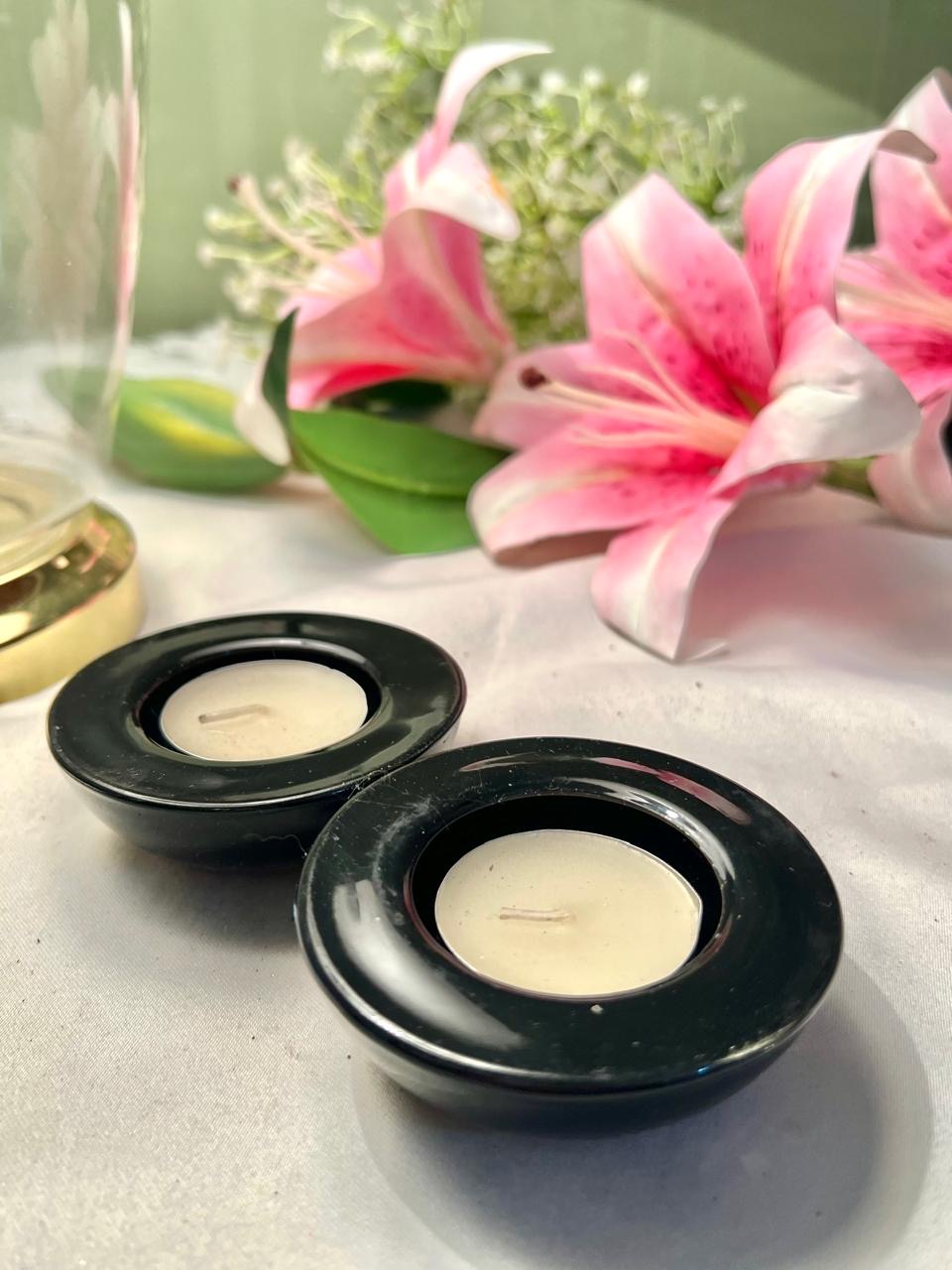 Set of 2 Black Crystal Tealight Candle Holders – 8 cm