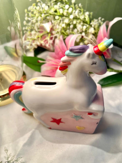 White Unicorn Ceramic Coin Bank Pastel Rainbow 15cm - 1 Piece