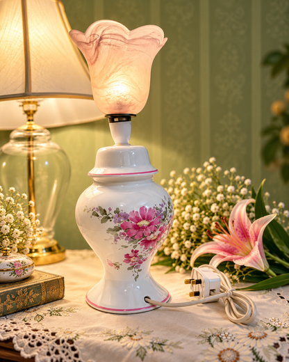 Floral Ceramic Table Lamp with Frosted Shade Approx. 38 cm