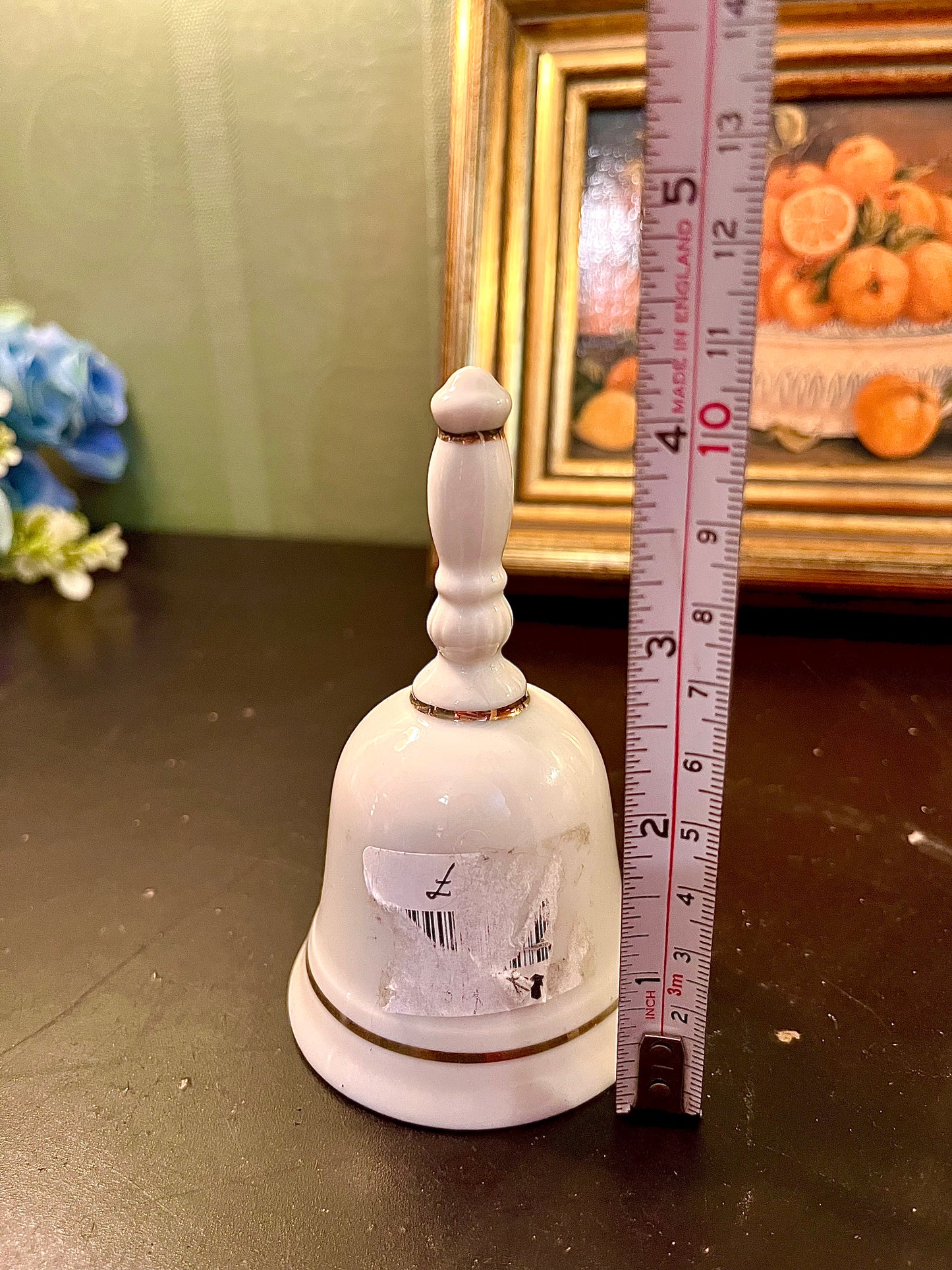 White Ceramic Hand Bell with Gold Trim – Decorative Collectible Bell