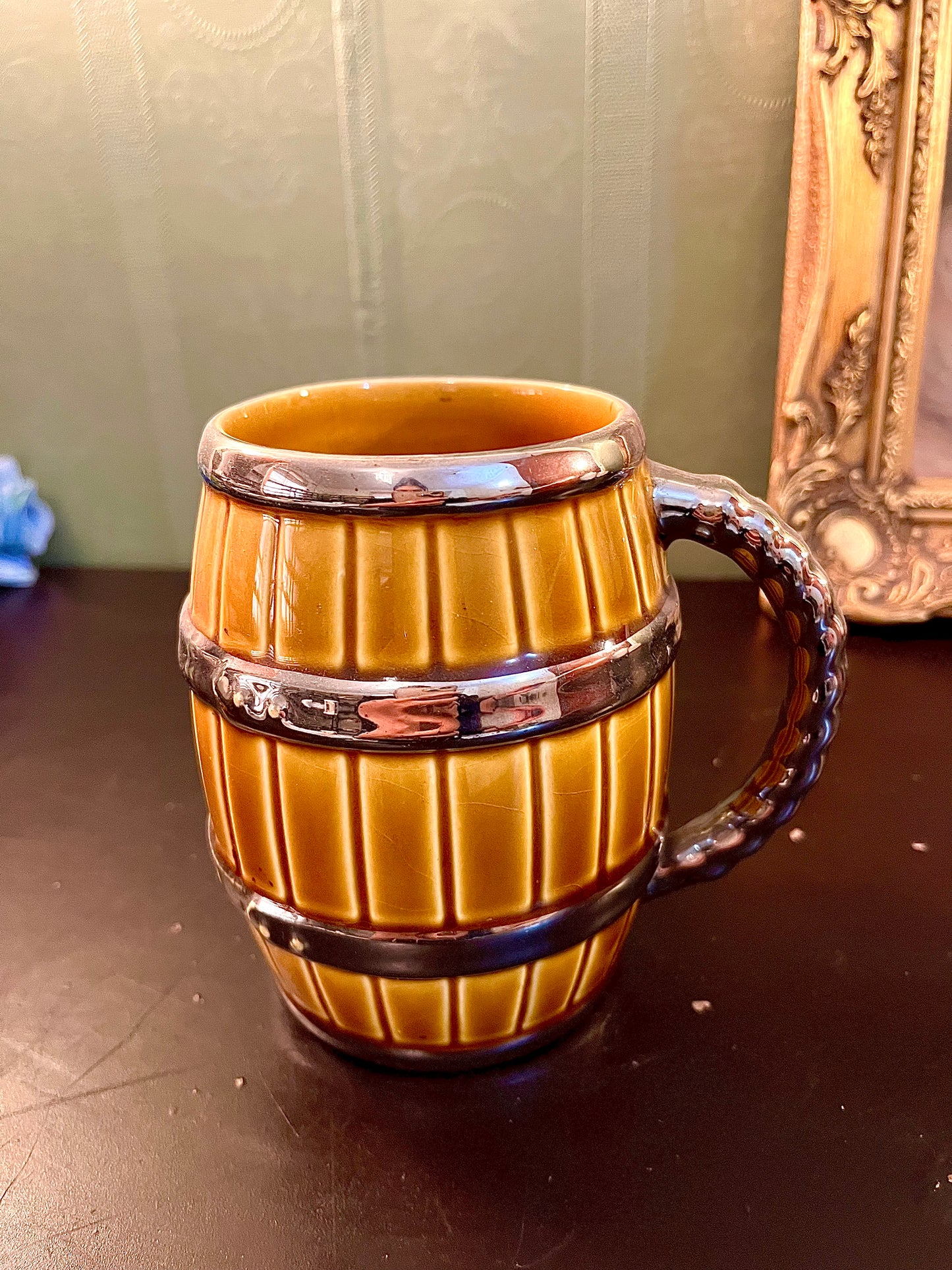 Wooden Barrel Style Ceramic Beer Mug 5 Inch