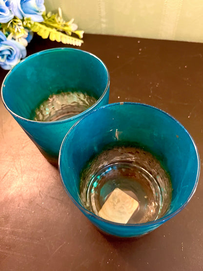 Set of 2 Blue & Brown Glass  Candles holder