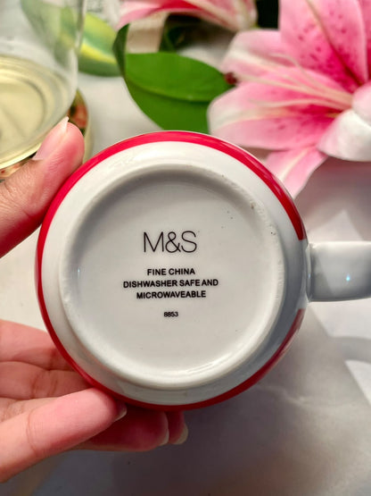 M&S Fine China Red & White Striped Mug 10.5 cm