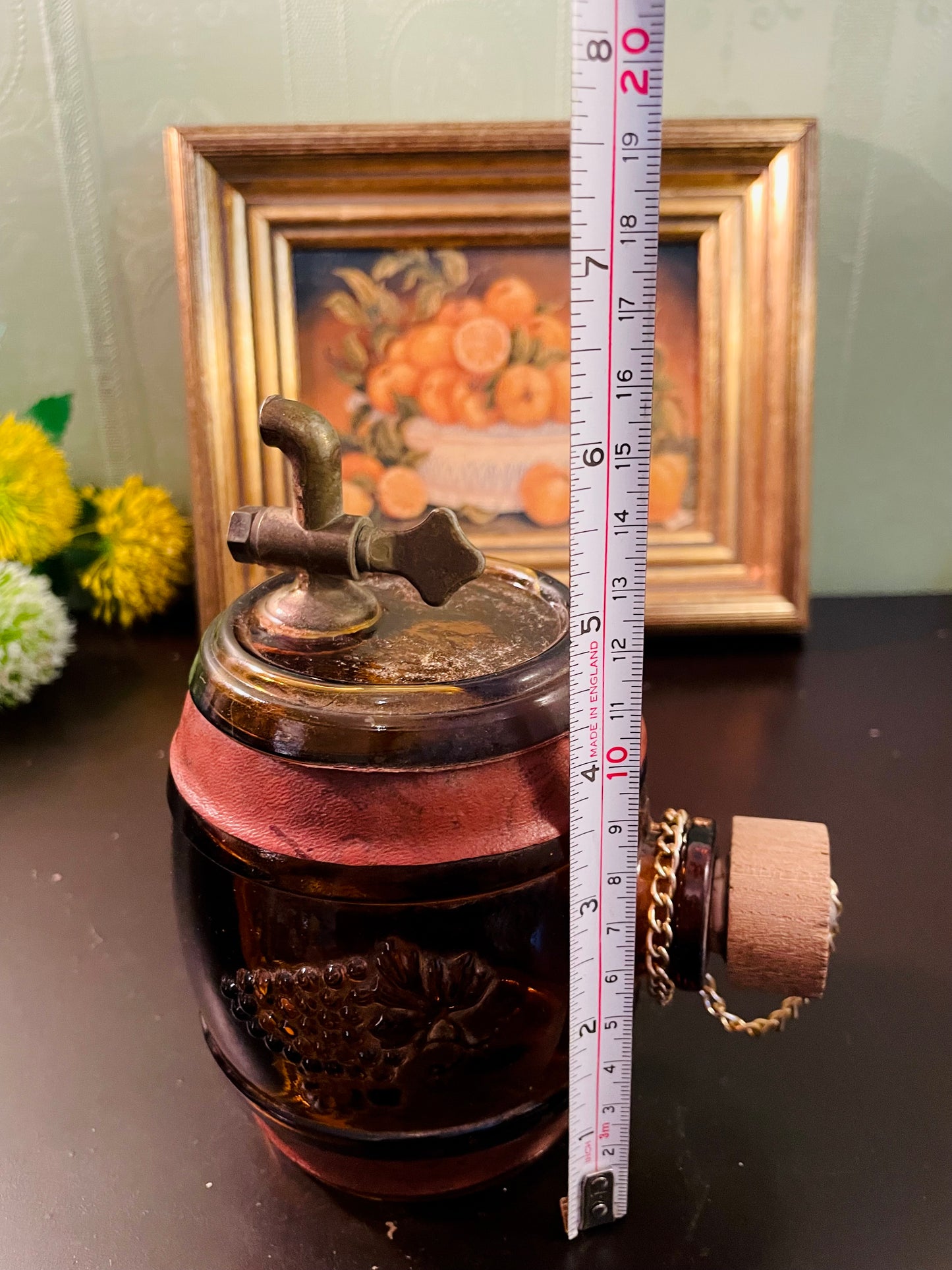 Antique Amber Glass Barrel Decanter with Tap – 15 cm