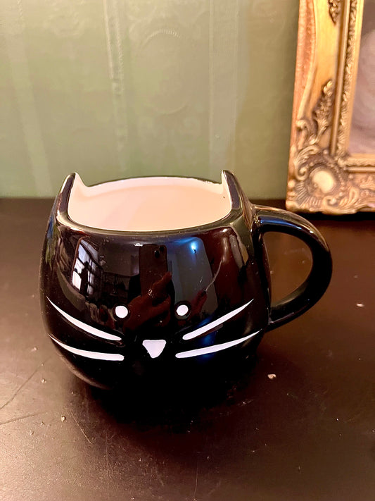 Black Cat Ceramic Mug with Ears | Cute Kitty Coffee Cup