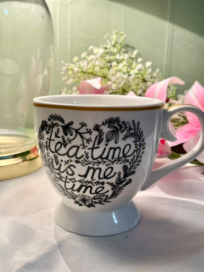 Tea Time Floral Ceramic Soup Mug Black White Gold 10.5cm - 1 Piece