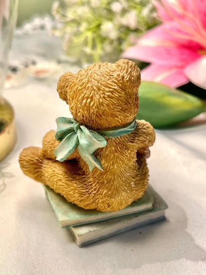 Vintage Teddy Bear Figurine with Mini Bear & Number 6 7 cm