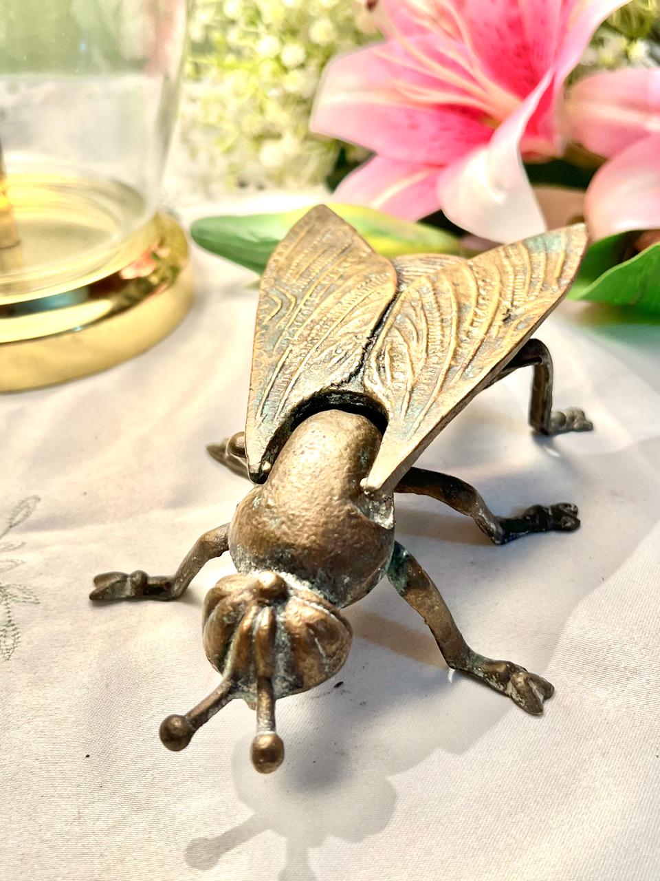 Vintage Brass-Tone Winged Insect Figurine 17 cm