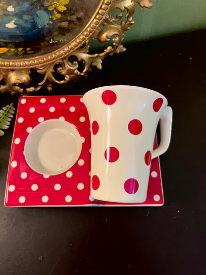 Red Polka Dot Mug & Snack Plate Set