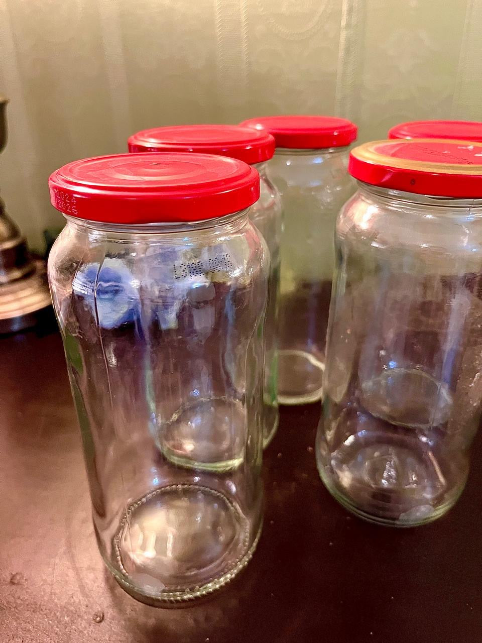 Set of 5 Glass Storage Jars with Red Lids